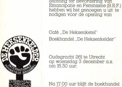 Invitation to the opening of bookstore Heksenkelder and cafe Heksenketel, December 3, 1975.