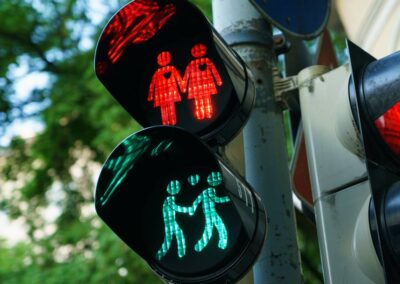 Traffic lights showing loving couples