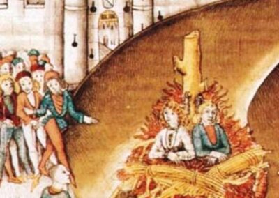 Burning of two sodomites, knight Richard von Puller Hohenburg and barber Anton Maetzler, Zürich 1482