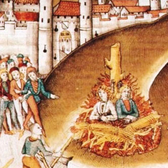 Burning of two sodomites, knight Richard von Puller Hohenburg and barber Anton Maetzler, Zürich 1482