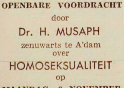 Announcement of a lecture on homosexuality by the progressive sexologist / psychiatrist Herman Musaph