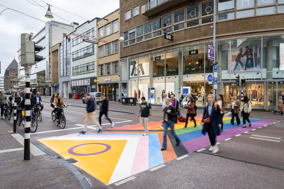 Pedestrian crossing with Pride Flag